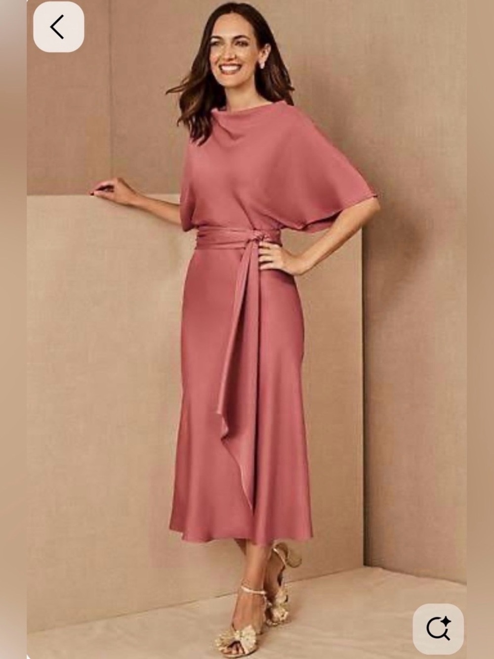 BHLDN Dusty Rose Midi Dress with Waist Tie